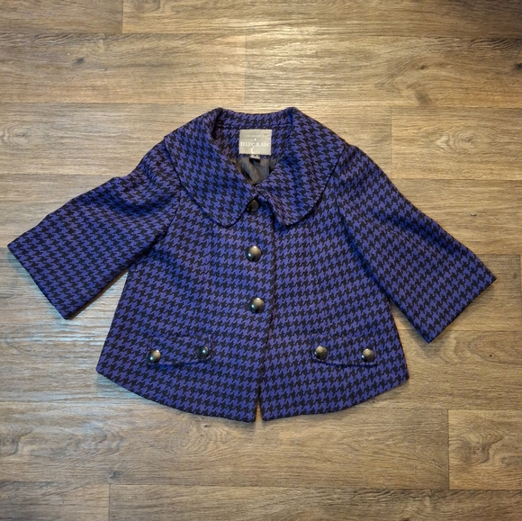 Mac & Jac Purple Houndstooth Cropped Wool Jacket Coat Trapeze - Picture 3 of 13